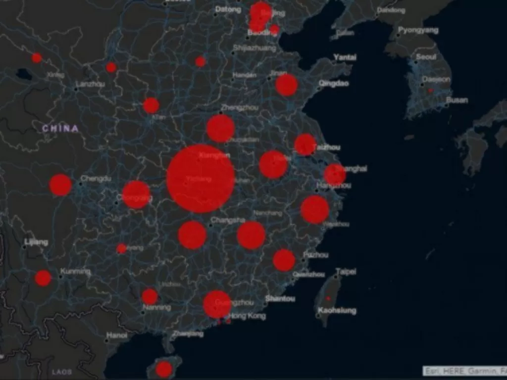 Peta Map Penyebaran Virus Korona (2019-nCoV) Secara Global (Peta Online John Hopkins)