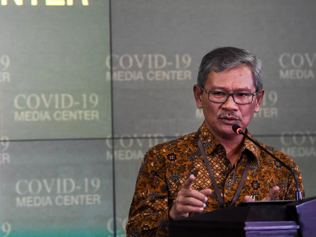 Sekretaris Direktorat Jenderal Pencegahan dan Pengendalian Penyakit Kemenkes Achmad Yurianto  memberikan keterangan pers di Gedung Bina Graha,  Jakarta, Kamis (5/3/2020).  (ANTARA/Hafidz Mubarak)