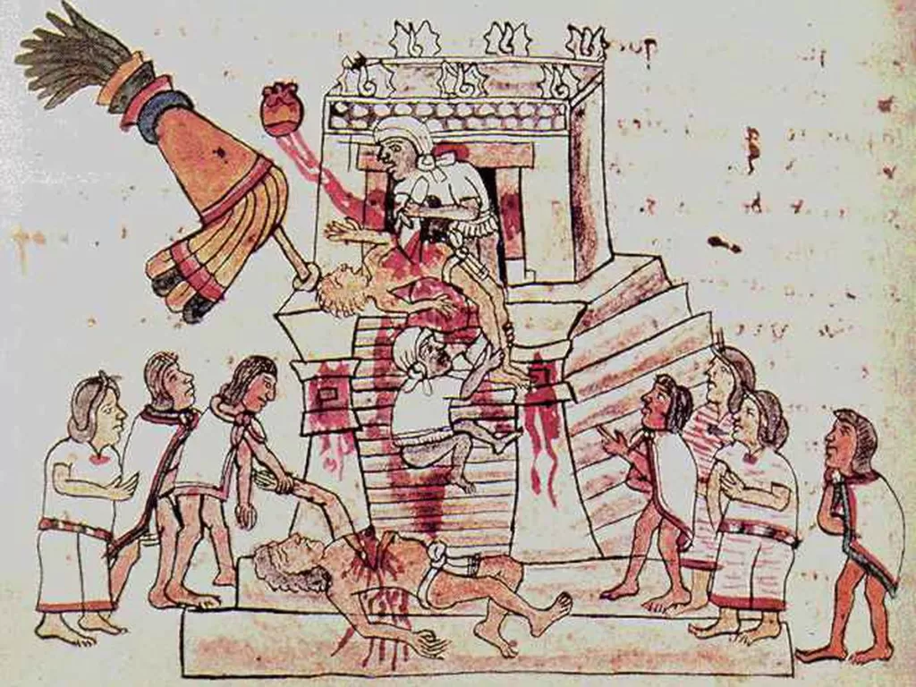 Ilustrasi pengorbanan organ tubuh suku Aztec. ( diariocorreo.pe)