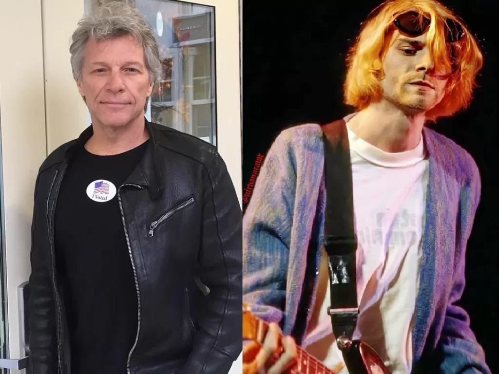 Jon Bon Jovi dari Bon Jovi (kiri: Instagram/@jonbonjovi) dan Kurt Cobain dari Nirvana (kanan: Instagram/@nirvanarawr) yang sempat membuat lagu tentang pembunuhan.
