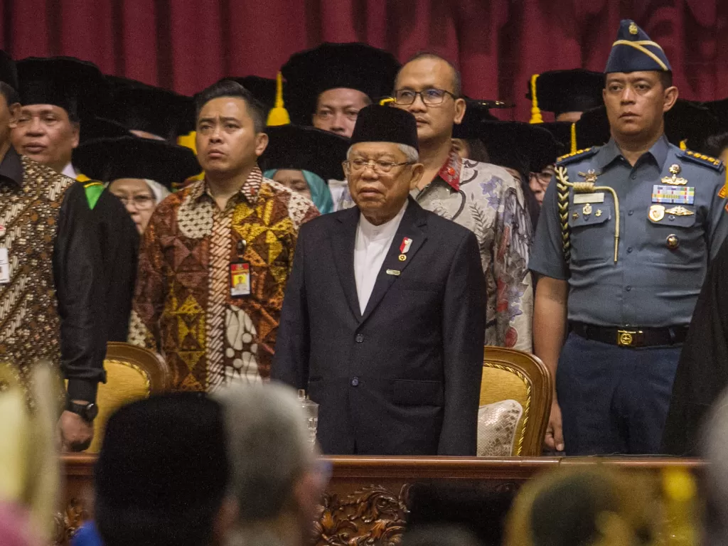Wakil Presiden Ma'ruf Amin menghadiri Sidang Senat Terbuka Dies Natalis UNS ke-44 di Auditorium UNS, Solo, Jawa Tengah, Rabu (11/3/2020). (Photo/ANTARA/Mohammad Ayudha)