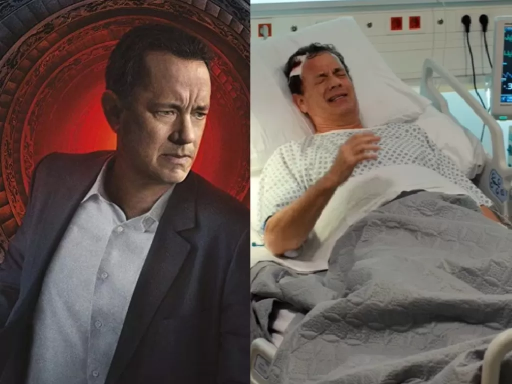 Tom Hanks saat bintangi film 'Inferno' (kiri: IMDB, kanan: Youtube/Sony Pictures Entertainment)