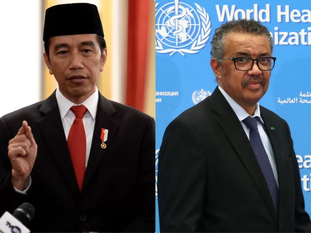 Kiri: Presiden Joko Widodo (Instagram/@Jokowi), kanan: Director General WHO, Tedros Adhanom Ghebreyesus (REUTERS/Denis Balibouse)