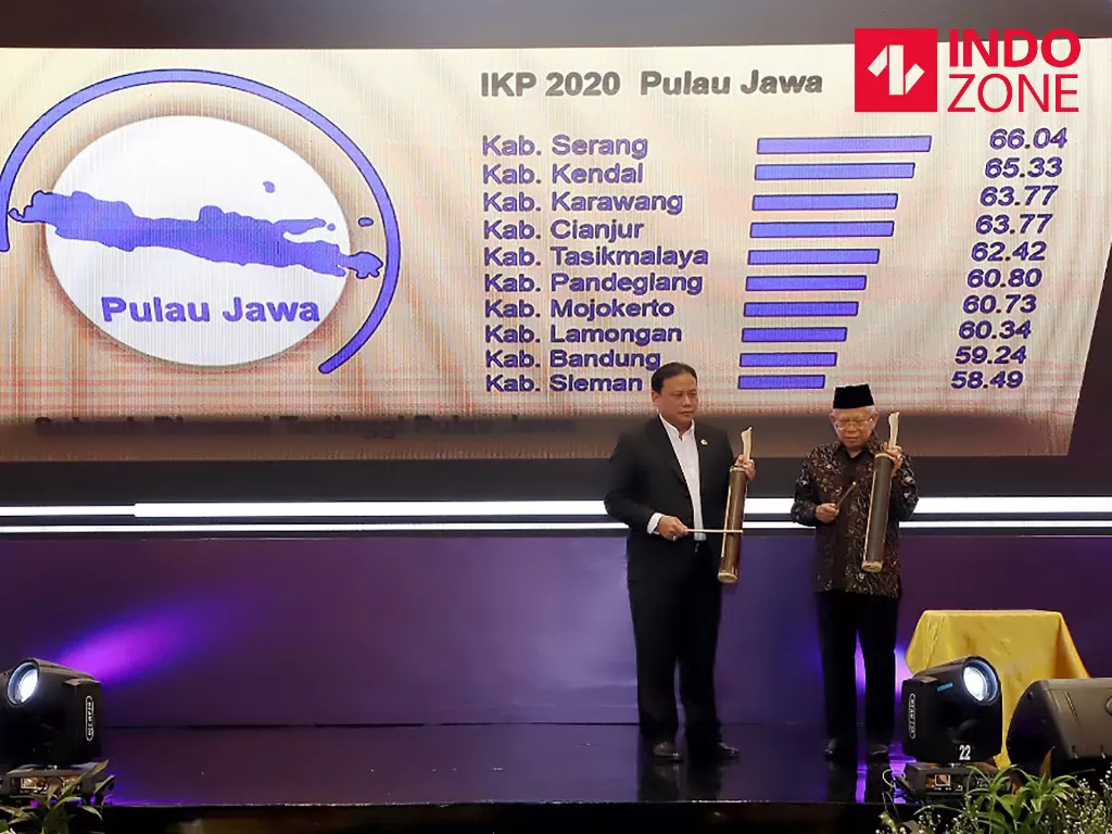 Ketua Bawaslu Abhan bersama Wakil Presiden RI Ma'ruf Amin saat rilis Indeks Kerawanan Pemilu (IKP) 2020 di Jakarta, Selasa, (25/2/2020). (INDOZONE/Mula Akmal)