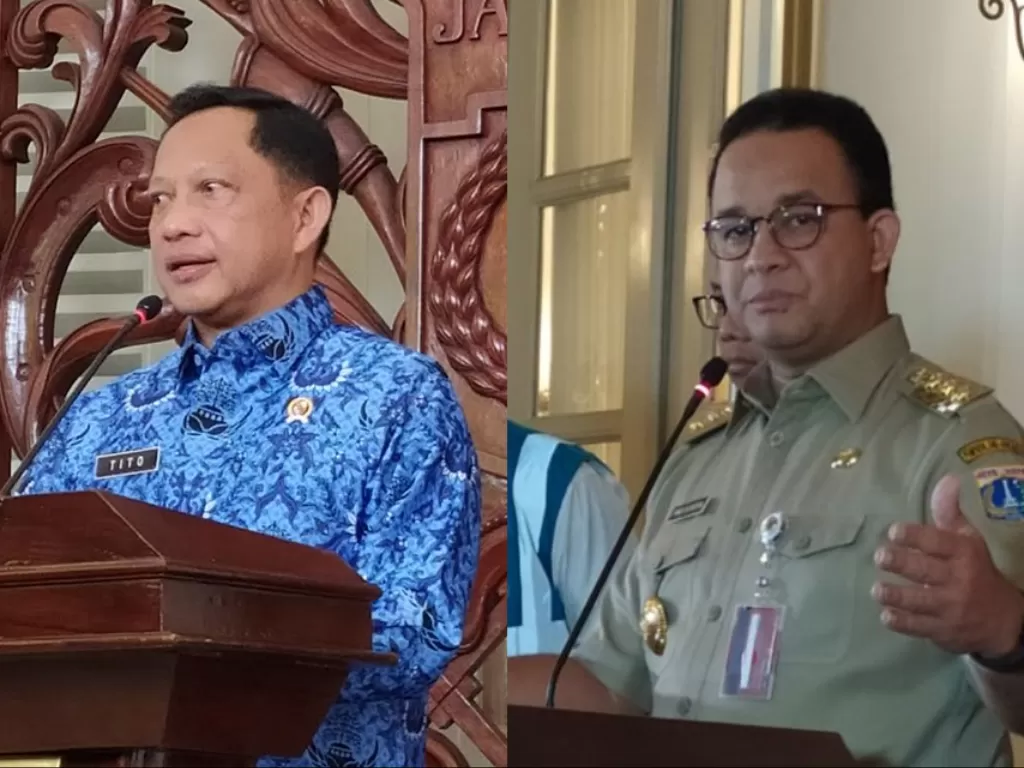Mendagri Tito Karnavian (kiri), Gubernur DKI Anies Baswedan (kanan). (INDOZONE/Murti Ali Lingga)