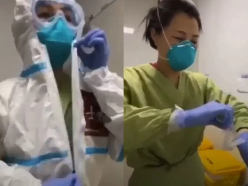 Seorang dokter yang melakukan cuci tangan demi menangkal virus corona. (Twitter/CGTNOfficial)