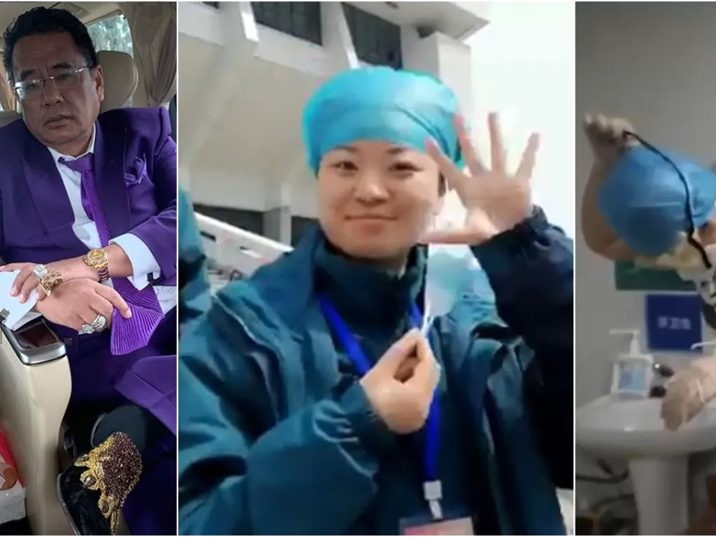 Hotman Paris Hutapea (kiri), para dokter merayakan telah berhasil sembuhkan corona di Wuhan. (Instagram/Hotmanparisofficial/Twitter/ChinaDaily)