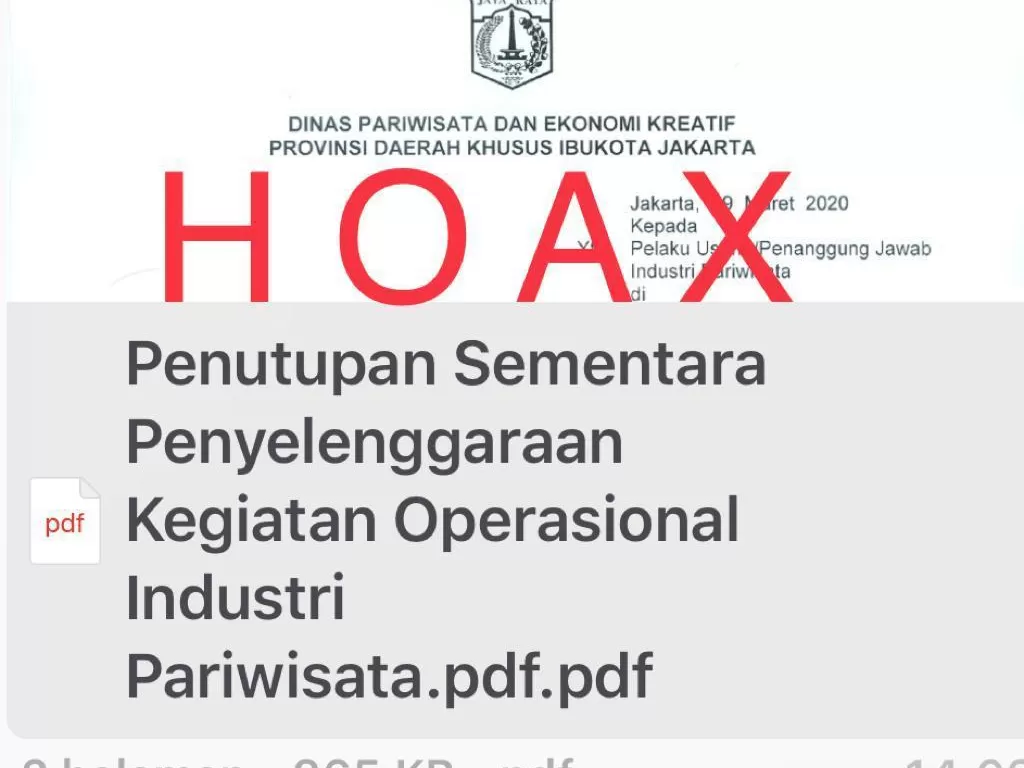 Surat edaran palsu (hoaks) atas nama Disparekraf DKI Jakarta. (Disparekraf DKI Jakarta)