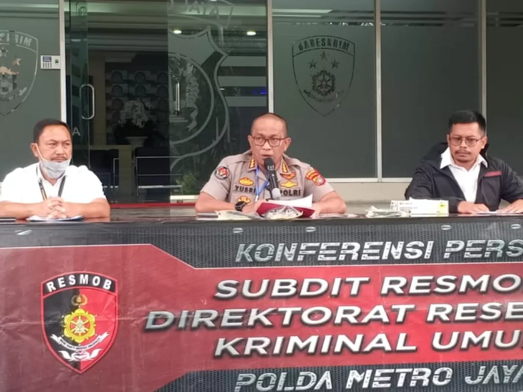 Konferensi pers kasus pelaku curanmor asal Lampung di Polda Metro Jaya, Senin (23/3/2020). (INDOZONE/Samsudhuha Wildansyah)