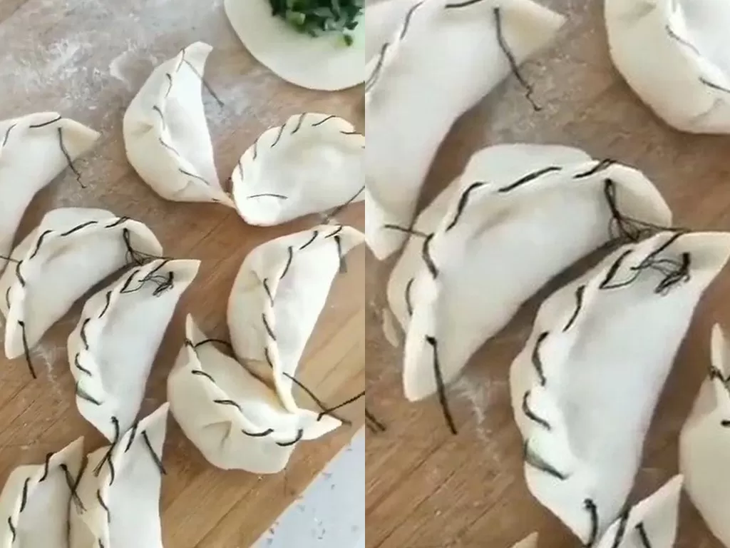 Dumpling yang dijahit dengan benang baju. (Facebook/Singapore Incidents)