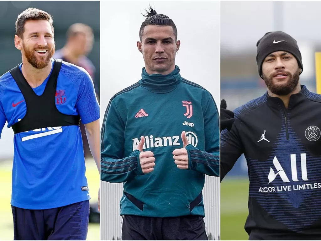 (Kiri) : Megabintang Barcelona, Lionel Messi. (Tengah) : Megabintang Juventus, Cristiano Ronaldo. (Kanan) : Megabintang PSG, Neymar Jr. (Instagram/@leomessi/@cristiano/@neymarjr)