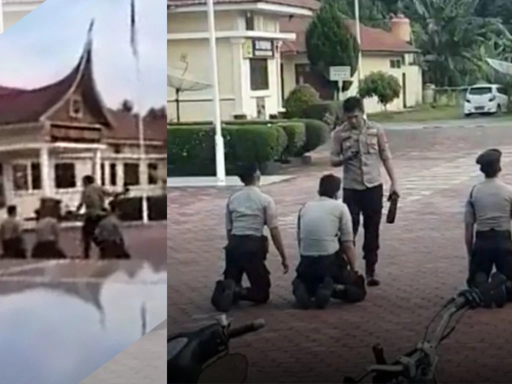 Kolase foto pemukulan polisi di Polres Padang Pariaman, Sumatera Barat. (Istimewa)