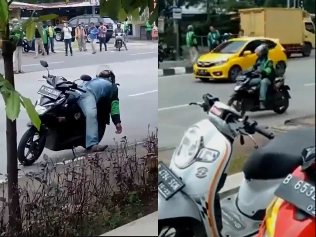 Cuplikan video, seorang ojol yang dikira meninggal dunia atau pingsan dipinggir jalan.(photo/Instagram/@patwalambulansdamkarindonesia)