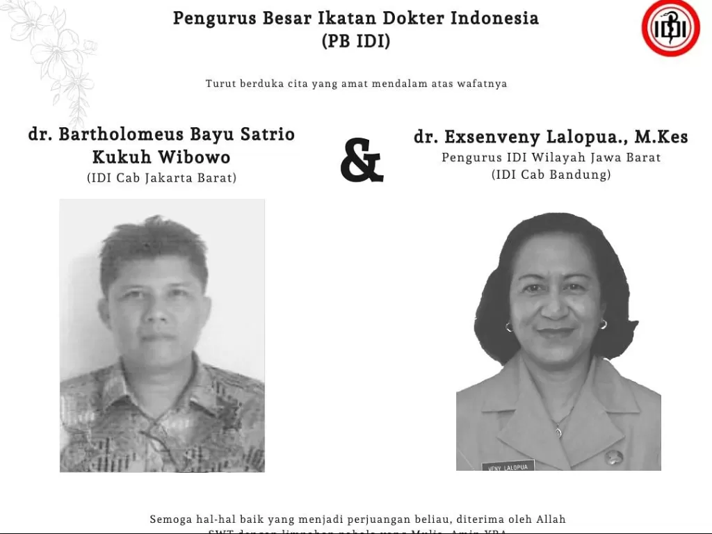 Dua dokter terinfeksi virus corona di Indonesia meninggal. (Twitter/@PBIDI)