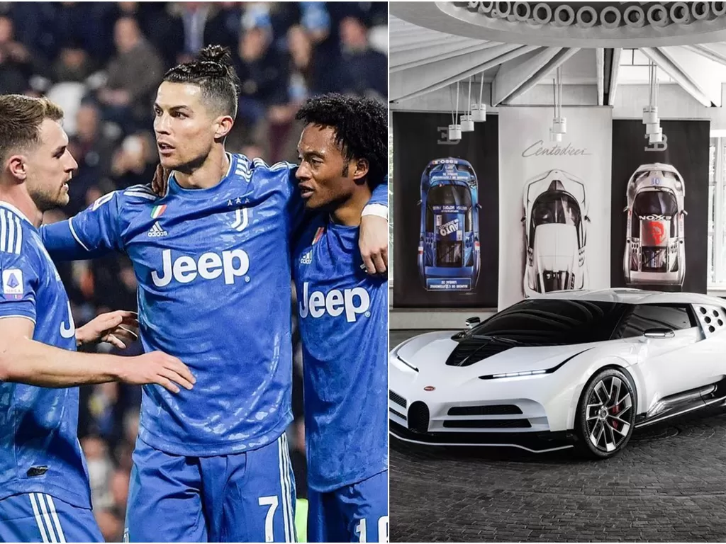 Striker Juventus, Cristiano Ronaldo (kiri) dan Bugatti Centodieci (kanan). (Instagram/@ronaldo/esquire.com)