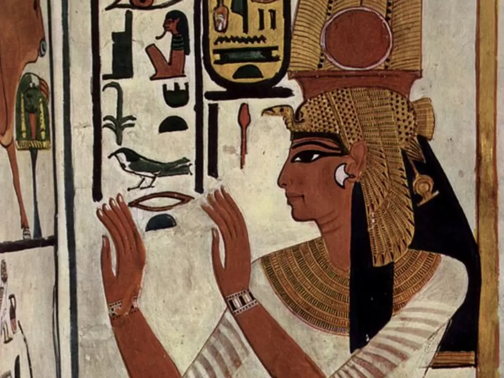 Dinding makam yang menggambarkan Ratu Nefertari,  istri kerajaan Firaun Ramses II. (wikipedia.org)