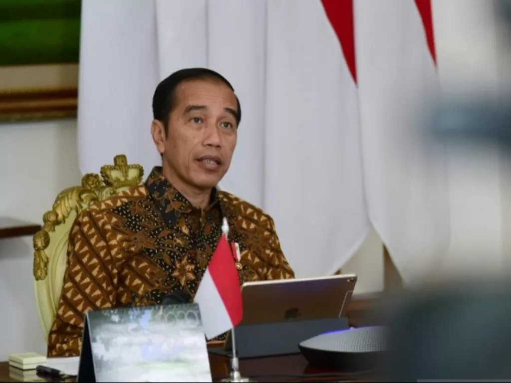 Presiden Joko Widodo melakukan 'video conference' dari Istana Kepresidenan Bogor, Senin (30/3). (Photo/ANTARA/Muchlis Jr - Biro Pers Sekretariat Presiden)