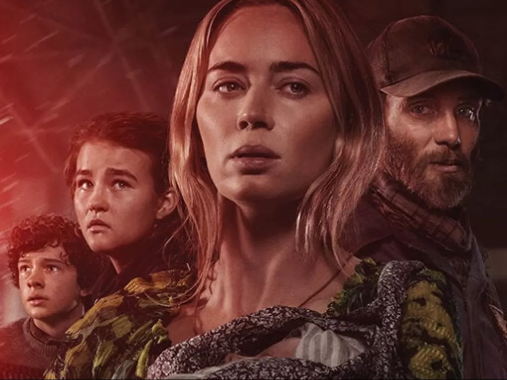Cillian Murphy, Emily Blunt, Noah Jupe, and Millicent Simmonds in A Quiet Place Part II (2020). (Paramount)