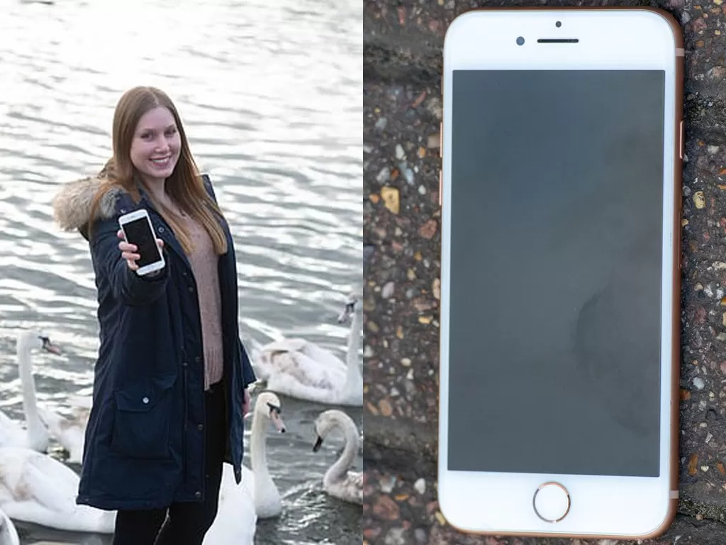 Thayse saat menemukan kembali iPhone 8 miliknya (photo/Mirror)