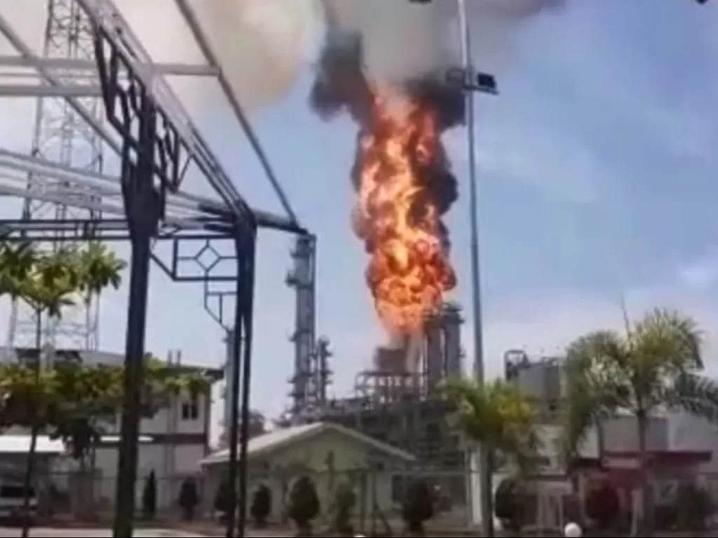 Kebakaran di area operasi Central Processing Plant (CPP) Gas Gundih, Blora, Jawa Tengah, Kamis (9/4/2020). (Tankapan Layar/Istimewa)