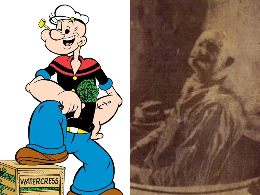 Tokoh kartun Popeye dan Potret Frank Firgel. (rare.us/Pinterest/Nicoline Riemer)