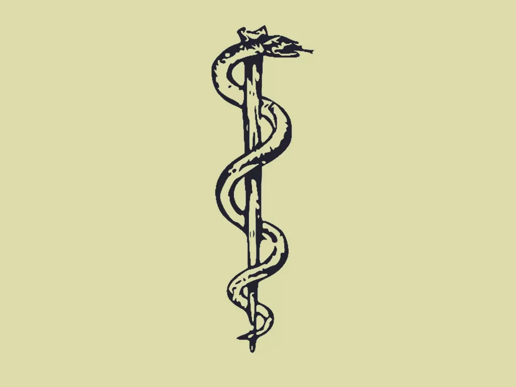 Rod of Asclepius atau Staff of Aesculapius, simbol dunia medis. (gnosticwarrior.com)