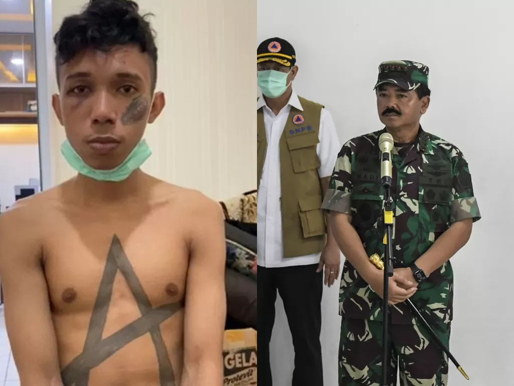 Kiri: Pemuda disebut pelaku anarko. (Istimewa) / Kanan: Panglima TNI Marsekal Hadi. (ANTARA/Galih Pradipta)
