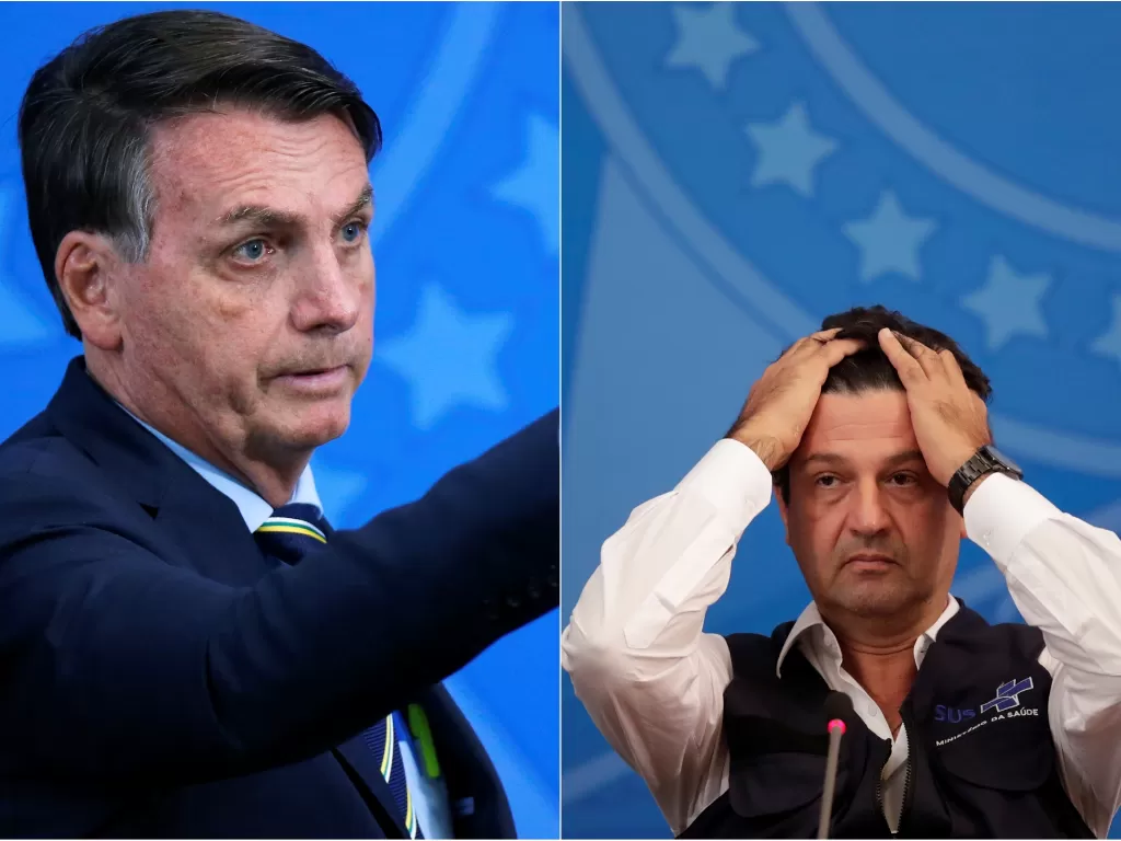 Kiri: Presiden Brasil, Jair Bolsonaro. (REUTERS/Adriano Machado). Kanan: Menkes Brasil, Luiz Henrique Mandetta. (REUTERS/Ueslei Marcelino)