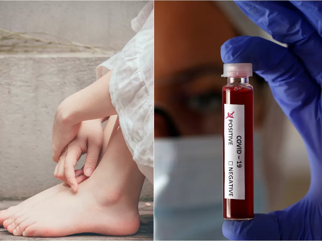 Kiri: Ilustrasi kaki (pexels/Min An). Kanan: Ilustrasi tes darah pasien yang positif corona. (REUTERS/Dado Ruvic)