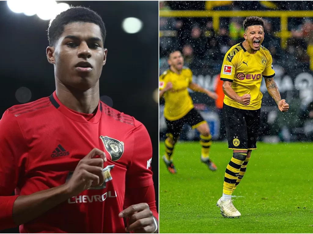 (Kiri) : Penyerang Manchester United, Marcus Rashford. (Kanan): Gelandang Borussia Dortmund, Jadon Sancho. (Instagram/marcusrashford/sanchooo10)
