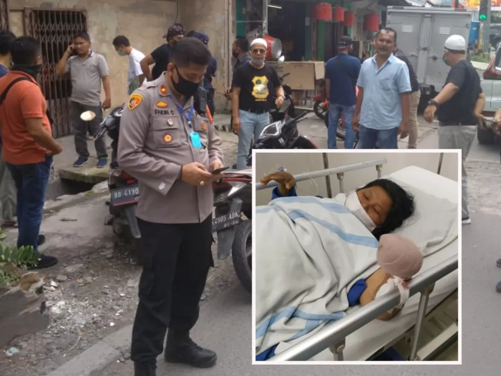 Polisi mencari lokasi kejadian begal yang membacok jari korbannya di AR Hakim Medan. (Istimewa)