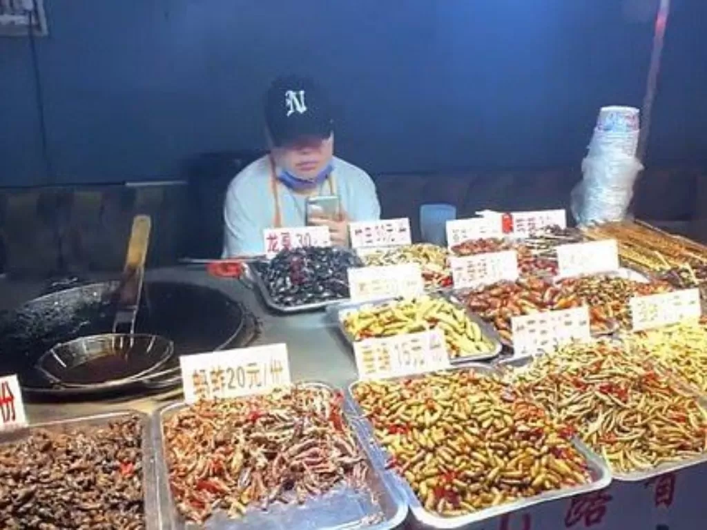 Pedagang serangga di pasar Nanning, Tiongkok. (Pear Video)
