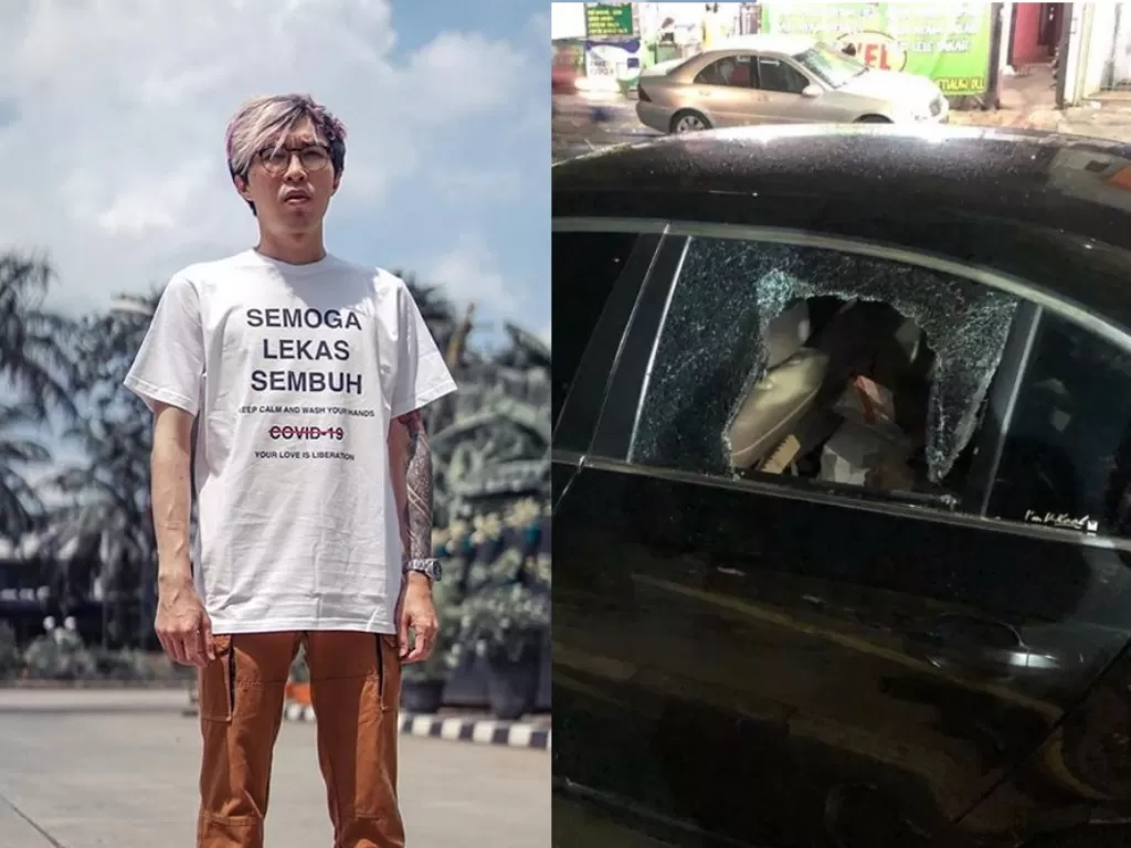 Dokter Tirta dan mobilnya yang dibobol maling. (Instagram/dr.tirta)