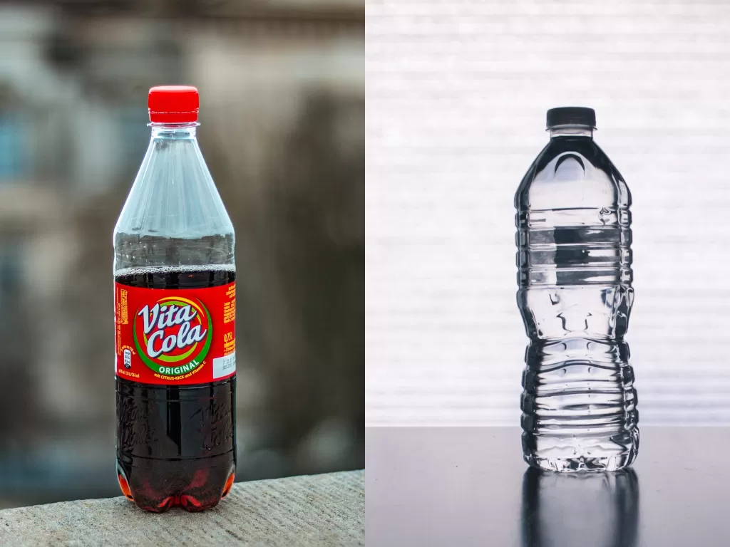 Kiri: Botol minuman bersoda. (photo/Ilustrasi/Unsplash) Kanan: Minuman botol lainnya. (Photo/Ilustrasi/Pexels)