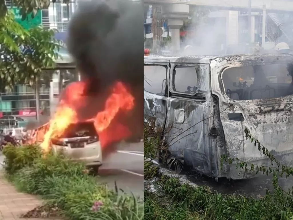 Kondisi mobil Alphard yang terbakar di Pondok Indah, Senin (11/5/2020). (Instagram/jktinfo)