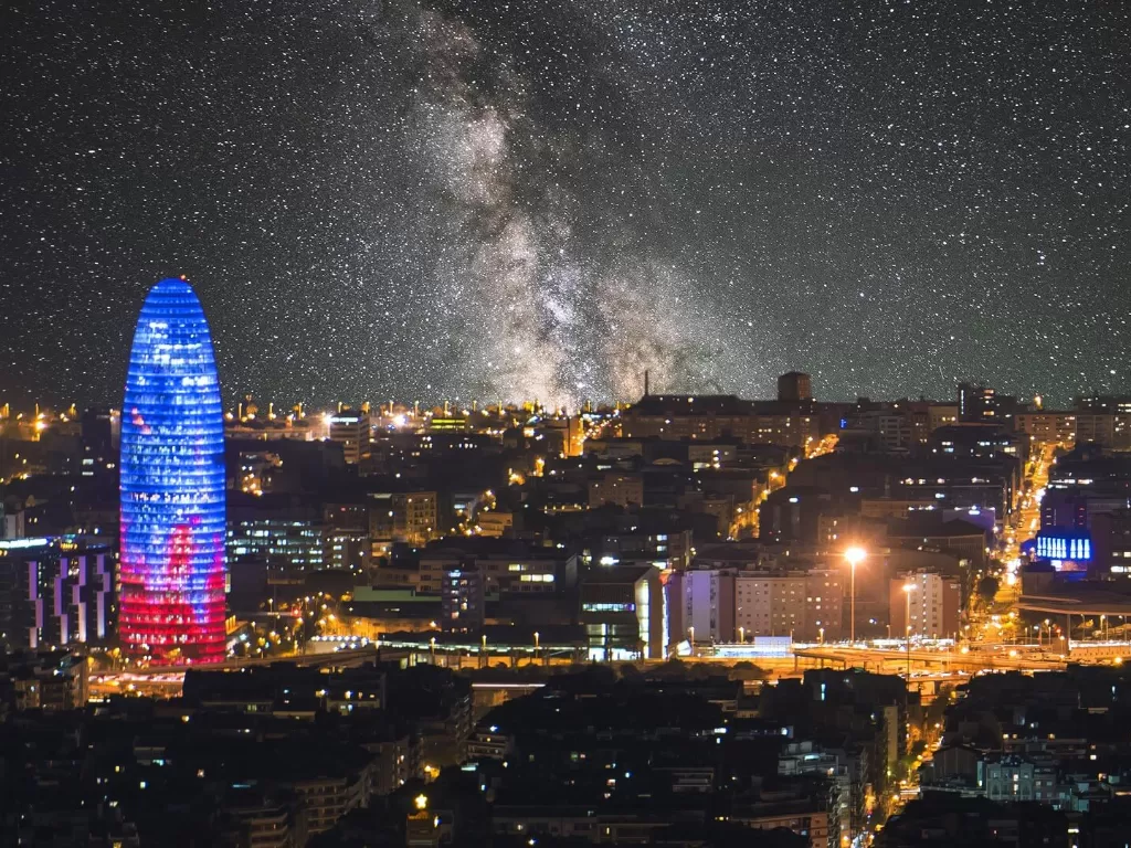 Kota Barcelona jika tidak ada polusi cahaya (Under Lucky Stars)
