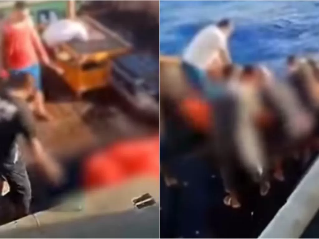 Jenazah ABK Indonesia dibuang (dilarung) ke laut. (Tangkapan Layar/YouTube/MBCNEWS)