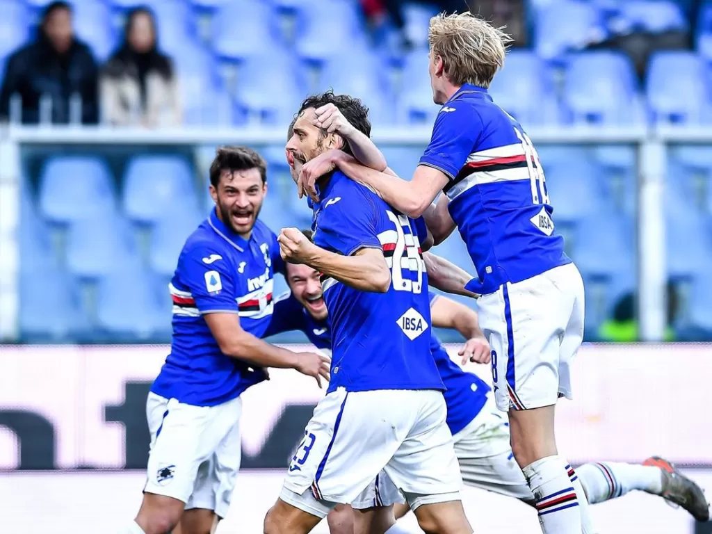 Skuad Sampdoria melakukan selebrasi gol. (Instagram/sampdoria)