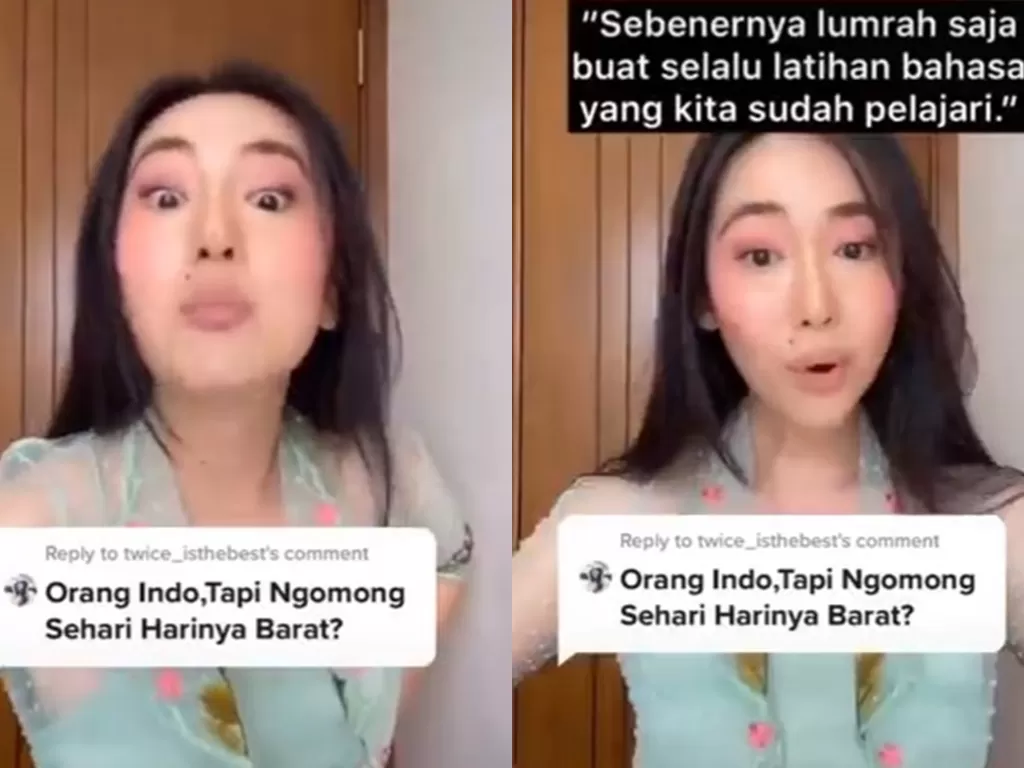 Wanita yang mendapat kritikan netizen karena tak berbahasa Indonesia. (Screenshot)