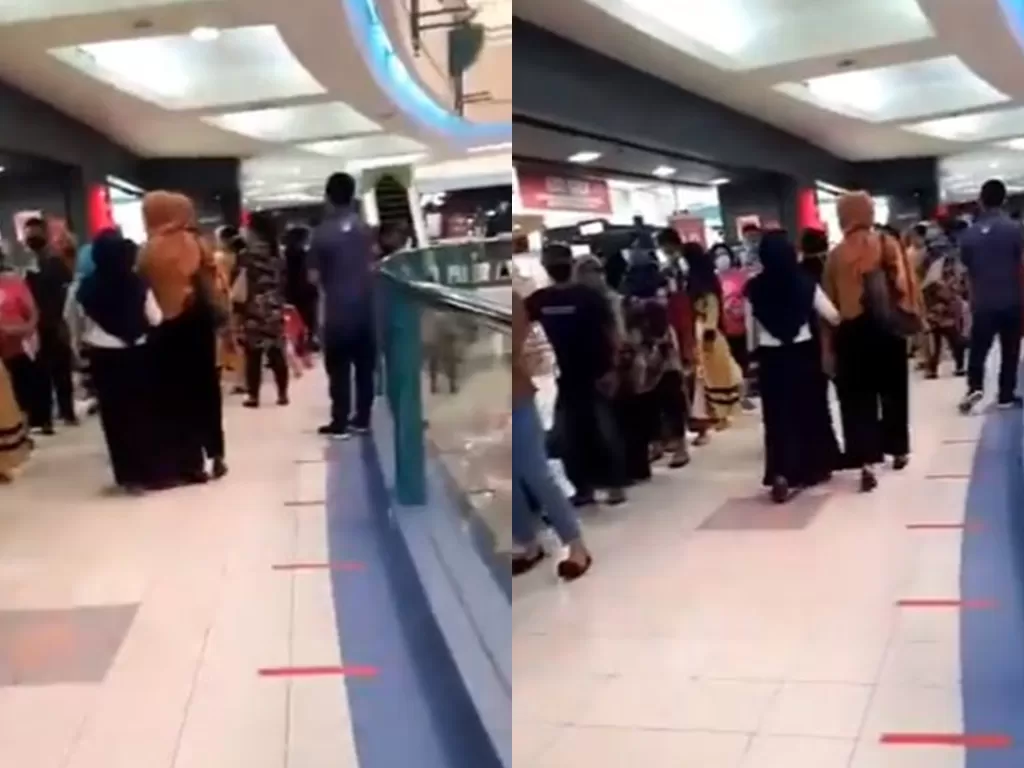Pengunjung mall di Medan abaikan physical distancing. (Istimewa)