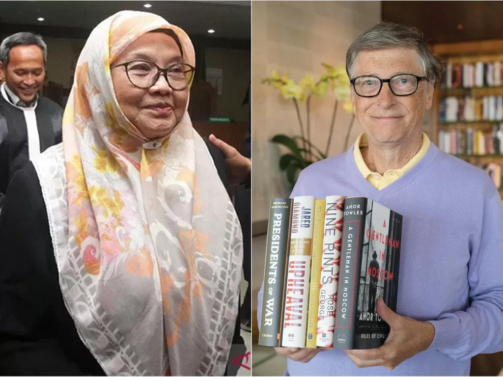 Kiri: Mantan Menteri Kesehatan,Siti Fadilah Supari.  (ANTARA FOTO/Rivan Awal Lingga). Kanan: Bill Gates. (instagram/@thisisbillgates)