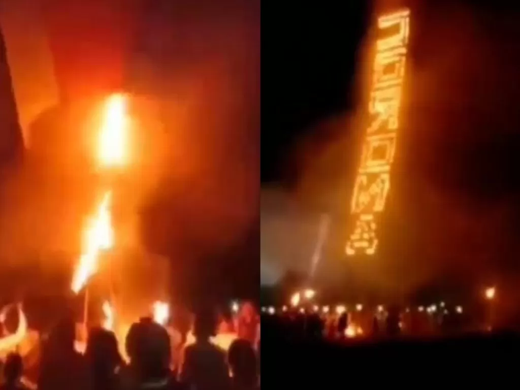 Cuplikan video saat warga menerbangkan balon api bertuliskan 'corona'. (Istimewa)