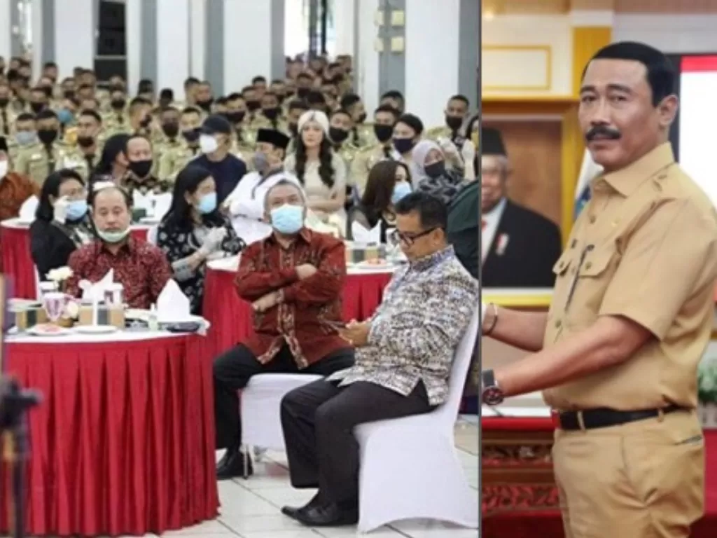 Halal bihalal di Kampus IPDN (kiri) dan Rektor IPDN Hadi Prabowo (kanan). (Foto: Dok.IPW)