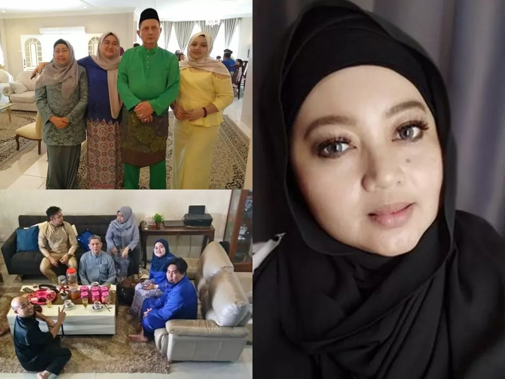 Wanita asal Malaysia bernama Sharifah Humaizah bersama kedua orang tuanya saat momen Lebaran (Facebook/Sharifah Humaizah)