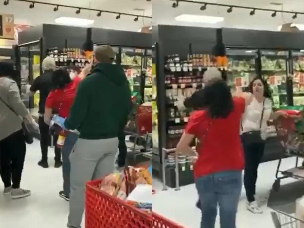 Seorang pembeli di supermarket diusir pelanggan karena tak memakai masker. (Photo/Twitter/@McauleyHolmes)