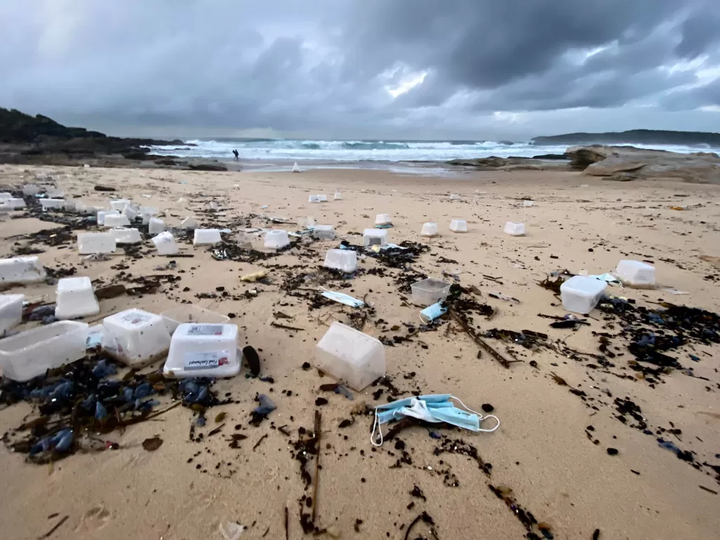 Pantai di Australia yang dipenuhi sampah masker. (Twitter/@DrEmmaLJohnston)