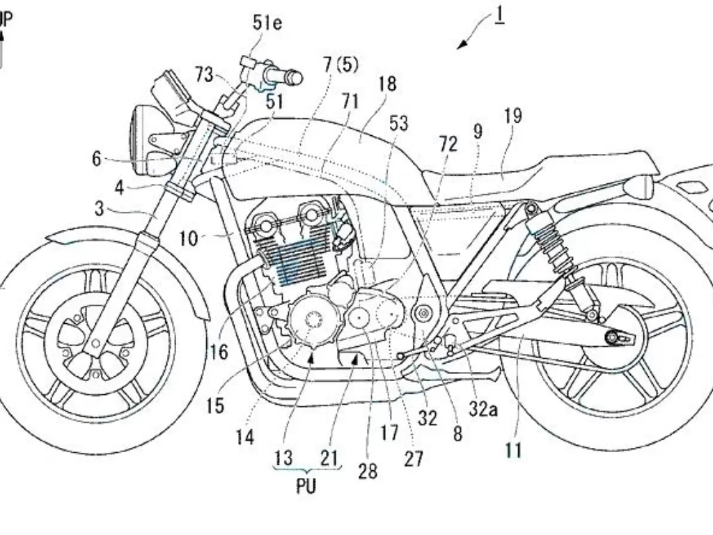 Tampilan gambar paten Honda CB1100 dengan sistem semi otomatis. (visordown.com)