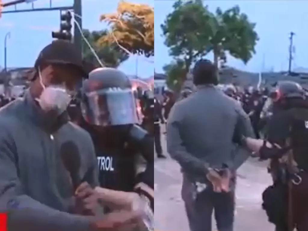 Seorang jurnalis yang ditangkap saat meliput demonstrasi. (Photo/YouTube/CNN)