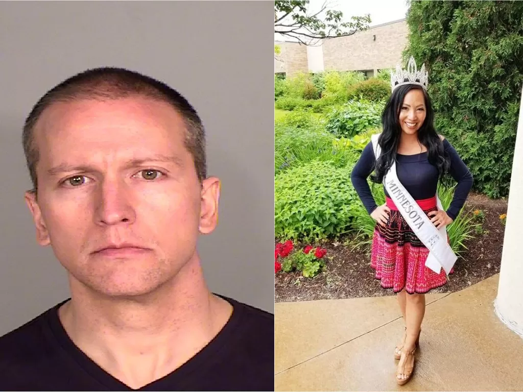 Kiri: Derek Chauvin ditahan oleh kepolisian (Reuters) / Kanan: Kellie Chauvin, istri dari Derek (Facebook/ USOA Mrs. Minnesota)
