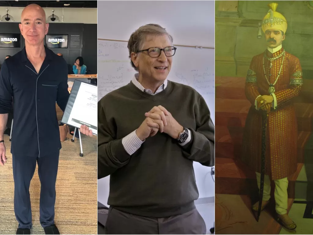Kiri: Jeff Bezos. (Instagram/@jeffbezos). Tengah: Bill Gates. (Instagram/@thisisbillgates). Kanan: Osman Ali Khan (Wikipedia)
